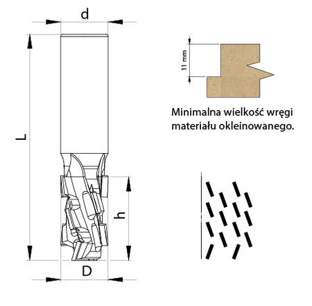 TDT08A.0850 Frez trzpieniowy DIA TDT08A 12/12x23 z=2+2 DP Prawy formatowanie / wręgowanie / rozcinanie / wykonywanie rowków eco możliwość 2-3 krotnego ostrzenia