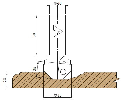 GTF.0014.30 Głowica profilowa GTF 35/20x20 z=2.1. HM Prawa Front meblowy profil 1.3, głowica do zestawu profil 1