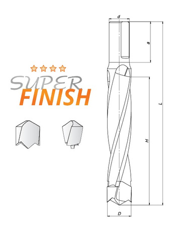 WNL02S.120.10.090.065L Wiertło nieprzelotowe lutowane WNL-02S 12/10x65 L=90 HM Lewy Super wykończenie / Super Finish