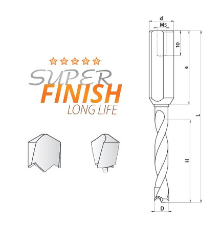 WNM01S.050.10.070.035R Wiertło nieprzelotowe monolityczne WNM-01S 5/10x35 L=70 HM Prawy Super wykończenie / Super Finish