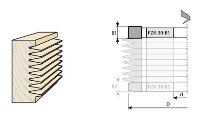 FZK30W239-017 Frez nasadzany do złącz 239x14,4/70 z=6.0 HM frez boczny do FZK-30 lub FZK-30 Plus o średnicy D=250 do łączenia poprzecznego wg schematu B