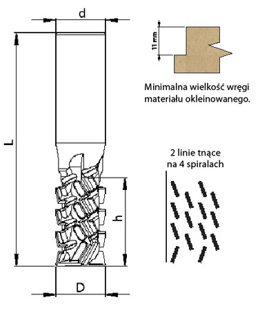 TDT010.0020 Frez trzpieniowy TURBO DIA TDT-10 25/25x43 z=4+4 DP Prawy formatowanie / wręgowanie / rozcinanie / wykonywanie rowków posuw 20-25 m/min