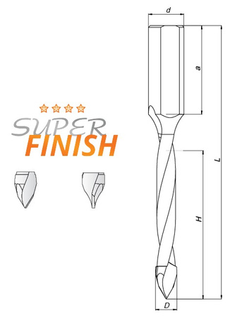 WPL01S.055.10.077.050R Wiertło przelotowe lutowane WPL-01S 5,5/10x50 L=77 HM Prawy Super wykończenie / Super Finish